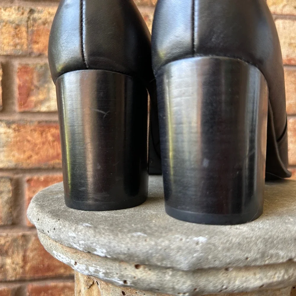 Black Leather Square Toe Block Heel Ankle Boots Size 10M Witchy 90s Classy